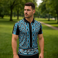 New Zealand Maori Niho Taniwha Zipper Polo Shirt Kikorangi Mangopare and Puhoro Pattern - Polynesian Pride