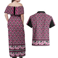 New Zealand Maori Niho Taniwha Couples Matching Off Shoulder Maxi Dress and Hawaiian Shirt Mawhero Mangopare and Puhoro Pattern