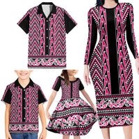 New Zealand Maori Niho Taniwha Family Matching Long Sleeve Bodycon Dress and Hawaiian Shirt Mawhero Mangopare and Puhoro Pattern