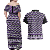 New Zealand Maori Niho Taniwha Couples Matching Off Shoulder Maxi Dress and Hawaiian Shirt Waiporopo Mangopare and Puhoro Pattern