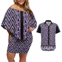 New Zealand Maori Niho Taniwha Couples Matching Off Shoulder Short Dress and Hawaiian Shirt Waiporopo Mangopare and Puhoro Pattern
