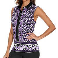 New Zealand Maori Niho Taniwha Women Sleeveless Polo Shirt Waiporopo Mangopare and Puhoro Pattern