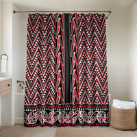 New Zealand Maori Niho Taniwha Bathroom Set Whero Mangopare and Puhoro Pattern LT9 Shower Curtain Only Red - Polynesian Pride
