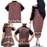 New Zealand Maori Niho Taniwha Family Matching Off The Shoulder Long Sleeve Dress and Hawaiian Shirt Whero Mangopare and Puhoro Pattern