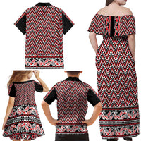 New Zealand Maori Niho Taniwha Family Matching Off Shoulder Maxi Dress and Hawaiian Shirt Whero Mangopare and Puhoro Pattern