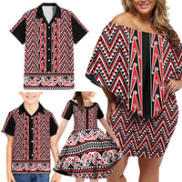 New Zealand Maori Niho Taniwha Family Matching Off Shoulder Short Dress and Hawaiian Shirt Whero Mangopare and Puhoro Pattern