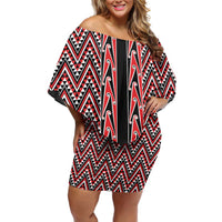 New Zealand Maori Niho Taniwha Family Matching Off Shoulder Short Dress and Hawaiian Shirt Whero Mangopare and Puhoro Pattern