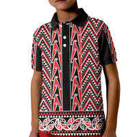 New Zealand Maori Niho Taniwha Kid Polo Shirt Whero Mangopare and Puhoro Pattern