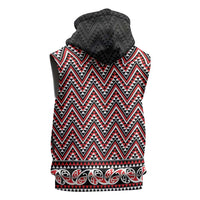 New Zealand Maori Niho Taniwha Sleeveless Hoodie Whero Mangopare and Puhoro Pattern - Polynesian Pride