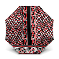 New Zealand Maori Niho Taniwha Umbrella Whero Mangopare and Puhoro Pattern LT9 One Size Folded 11.42 inch Opened Diameter 37.4 inch Red - Polynesian Pride
