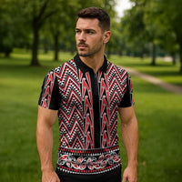 New Zealand Maori Niho Taniwha Zipper Polo Shirt Whero Mangopare and Puhoro Pattern - Polynesian Pride