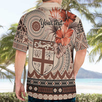 Vintage Bula Fiji Personalised Hawaiian Shirt Beige Hibiscus Tapa Pattern LT9 - Polynesian Pride