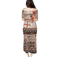 Vintage Bula Fiji Personalised Puletasi Beige Hibiscus Tapa Pattern