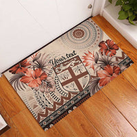 Vintage Bula Fiji Personalised Rubber Doormat Beige Hibiscus Tapa Pattern