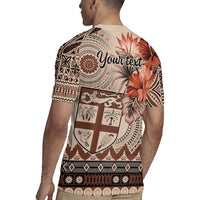 Vintage Bula Fiji Personalised Rugby Jersey Beige Hibiscus Tapa Pattern