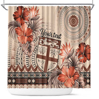 Vintage Bula Fiji Personalised Shower Curtain Beige Hibiscus Tapa Pattern