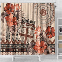 Vintage Bula Fiji Personalised Shower Curtain Beige Hibiscus Tapa Pattern