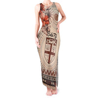 Vintage Bula Fiji Personalised Tank Maxi Dress Beige Hibiscus Tapa Pattern