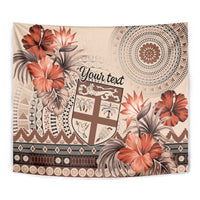 Vintage Bula Fiji Personalised Tapestry Beige Hibiscus Tapa Pattern