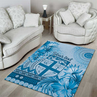Vintage Bula Fiji Personalised Area Rug Blue Hibiscus Tapa Pattern LT9