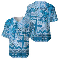 Vintage Bula Fiji Personalised Baseball Jersey Blue Hibiscus Tapa Pattern