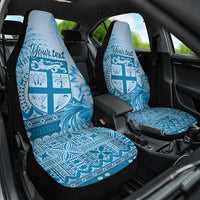 Vintage Bula Fiji Personalised Car Seat Cover Blue Hibiscus Tapa Pattern LT9