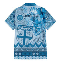 Vintage Bula Fiji Personalised Family Matching Mermaid Dress and Hawaiian Shirt Blue Hibiscus Tapa Pattern