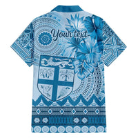 Vintage Bula Fiji Personalised Family Matching Summer Maxi Dress and Hawaiian Shirt Blue Hibiscus Tapa Pattern