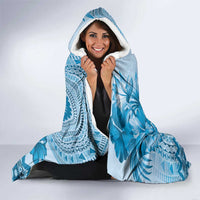 Vintage Bula Fiji Personalised Hooded Blanket Blue Hibiscus Tapa Pattern LT9