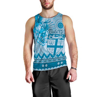 Vintage Bula Fiji Personalised Men Tank Top Blue Hibiscus Tapa Pattern