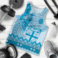 Vintage Bula Fiji Personalised Men Tank Top Blue Hibiscus Tapa Pattern