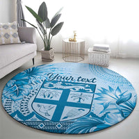 Vintage Bula Fiji Personalised Round Carpet Blue Hibiscus Tapa Pattern LT9