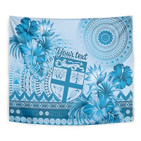 Vintage Bula Fiji Personalised Tapestry Blue Hibiscus Tapa Pattern LT9