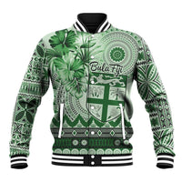 Vintage Bula Fiji Personalised Baseball Jacket Green Hibiscus Tapa Pattern