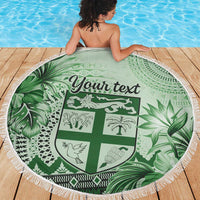 Vintage Bula Fiji Personalised Beach Blanket Green Hibiscus Tapa Pattern LT9