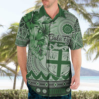 Vintage Bula Fiji Personalised Hawaiian Shirt Green Hibiscus Tapa Pattern LT9 - Polynesian Pride