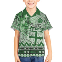Vintage Bula Fiji Personalised Hawaiian Shirt Green Hibiscus Tapa Pattern LT9 - Polynesian Pride