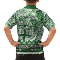 Vintage Bula Fiji Personalised Hawaiian Shirt Green Hibiscus Tapa Pattern LT9 - Polynesian Pride
