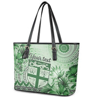 Vintage Bula Fiji Personalised Leather Tote Bag Green Hibiscus Tapa Pattern LT9