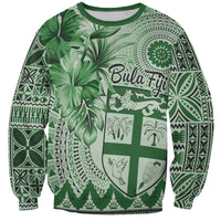 Vintage Bula Fiji Personalised Sweatshirt Green Hibiscus Tapa Pattern