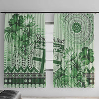 Vintage Bula Fiji Personalised Window Curtain Green Hibiscus Tapa Pattern LT9