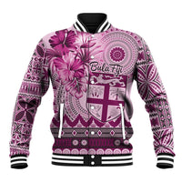 Vintage Bula Fiji Personalised Baseball Jacket Pink Hibiscus Tapa Pattern