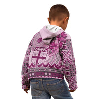 Vintage Bula Fiji Personalised Kid Hoodie Pink Hibiscus Tapa Pattern
