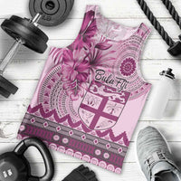 Vintage Bula Fiji Personalised Men Tank Top Pink Hibiscus Tapa Pattern