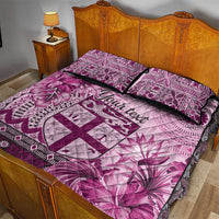 Vintage Bula Fiji Personalised Quilt Bed Set Pink Hibiscus Tapa Pattern LT9