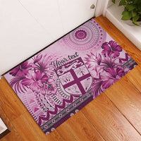 Vintage Bula Fiji Personalised Rubber Doormat Pink Hibiscus Tapa Pattern LT9