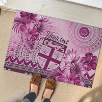 Vintage Bula Fiji Personalised Rubber Doormat Pink Hibiscus Tapa Pattern LT9