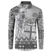 Vintage Bula Fiji Personalised Button Sweatshirt Beige Hibiscus Tapa Pattern