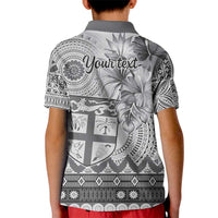 Vintage Bula Fiji Personalised Kid Polo Shirt Beige Hibiscus Tapa Pattern