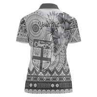 Vintage Bula Fiji Personalised Women Polo Shirt Beige Hibiscus Tapa Pattern